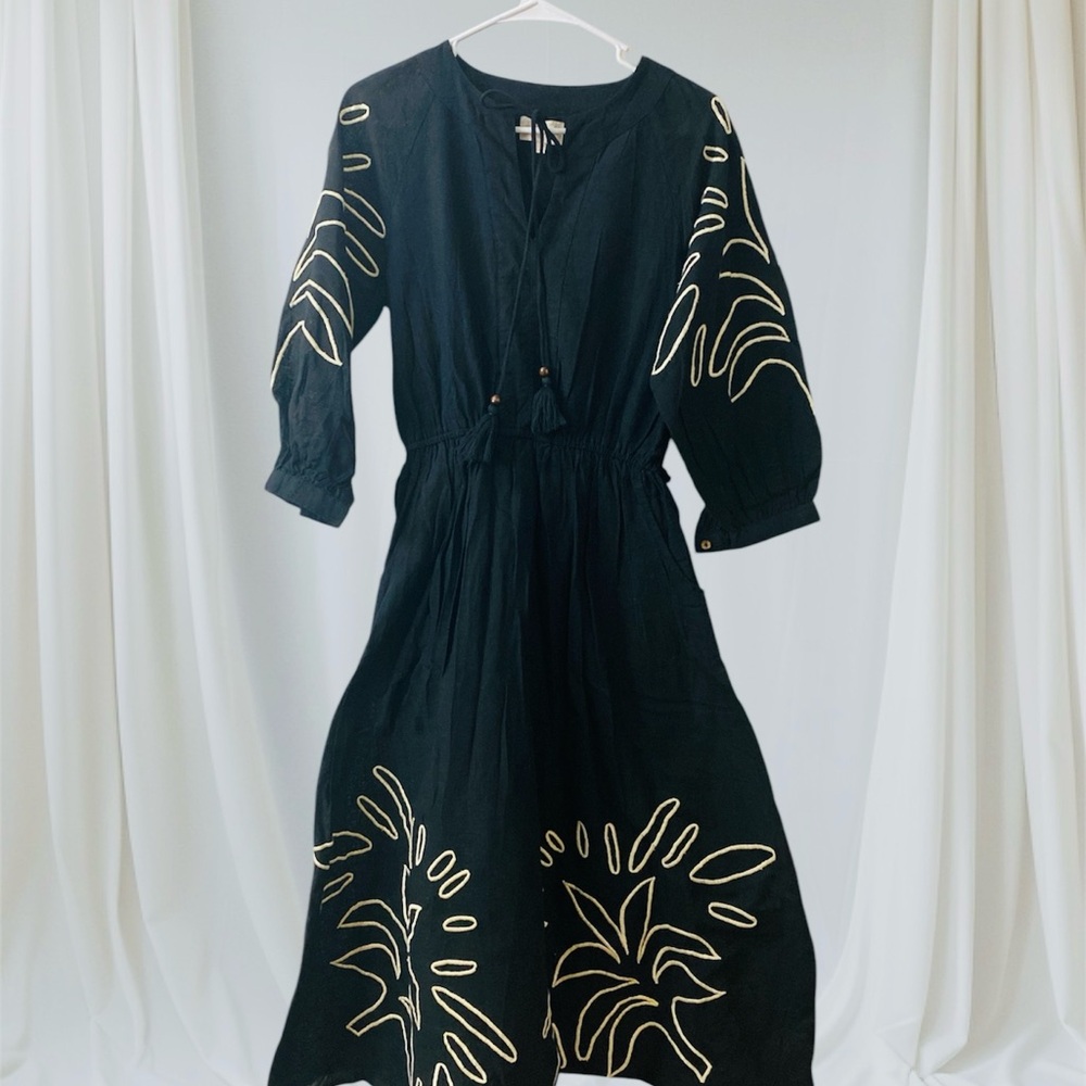 Black V-Neck Sundress with Bishop Sleeves